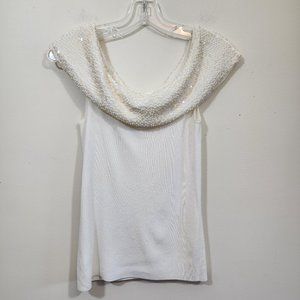 WHBM beaded collar off the shoulder sleeveless ribbed sweater womans size small
